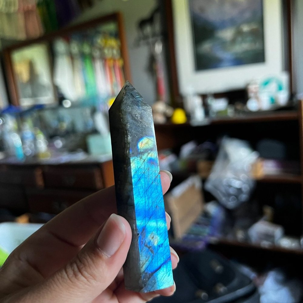 3 inch Labradorite Point Obelisk Natural Crystal Tower Wand Home Decoration